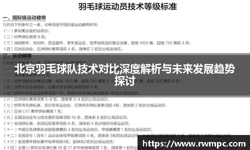 北京羽毛球队技术对比深度解析与未来发展趋势探讨